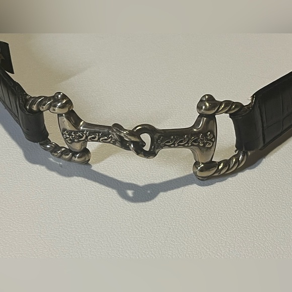 Vintage Brighton Black Leather Bit Belt Size M Silver Tone Style 22403 1996 - Picture 9 of 15